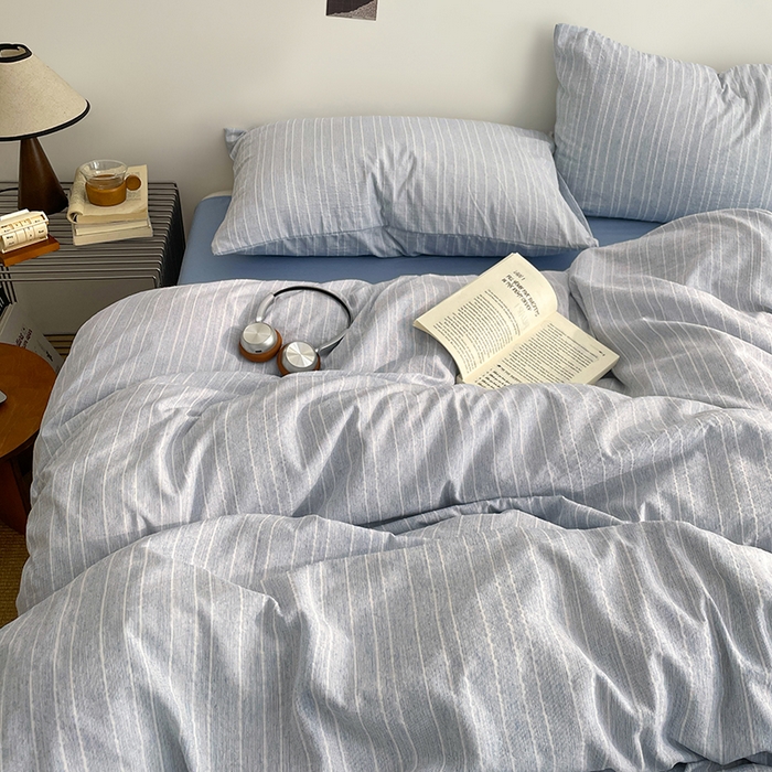 91家纺网 家纺一手货源 找家纺 优承佳生活馆 2026新款高克重无印风阳离子提花工艺三件套四件套单被套系列 （提供买家秀） 阳离子-浅雾蓝