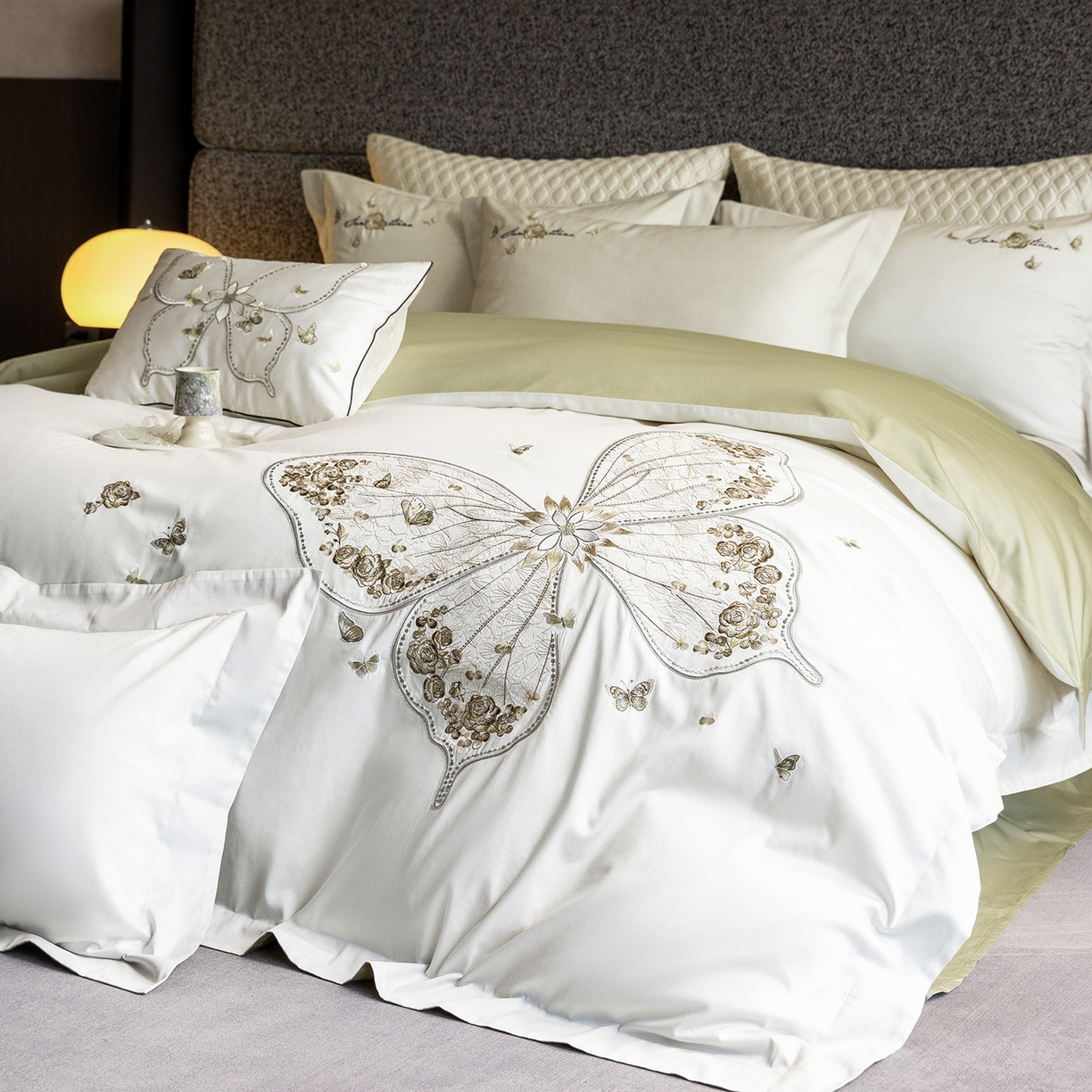 优悦生活馆 2026新款全棉新疆长绒棉刺绣四件套-碟语森眠 碟语森眠-白