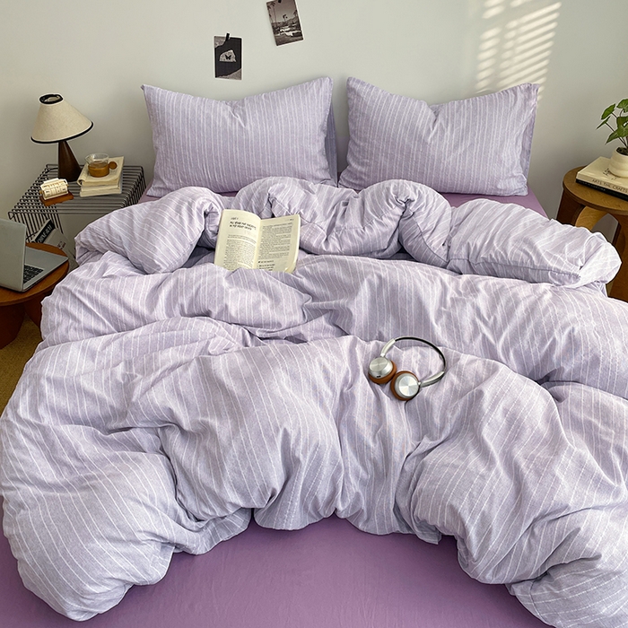 91家纺网 家纺一手货源 找家纺 优承佳生活馆 2026新款高克重无印风阳离子提花工艺三件套四件套单被套系列 （提供买家秀） 阳离子-香芋紫