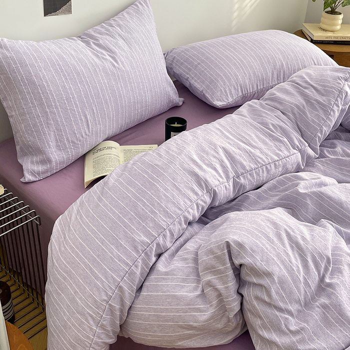 91家纺网 家纺一手货源 找家纺 优承佳生活馆 2026新款高克重无印风阳离子提花工艺三件套四件套单被套系列 （提供买家秀） 阳离子-香芋紫