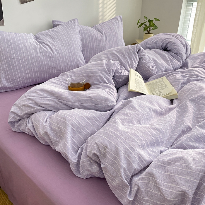91家纺网 家纺一手货源 找家纺 优承佳生活馆 2026新款高克重无印风阳离子提花工艺三件套四件套单被套系列 （提供买家秀） 阳离子-香芋紫