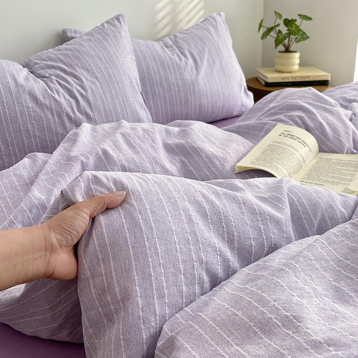 91家纺网 家纺一手货源 找家纺 优承佳生活馆 2026新款高克重无印风阳离子提花工艺三件套四件套单被套系列 （提供买家秀） 阳离子-香芋紫
