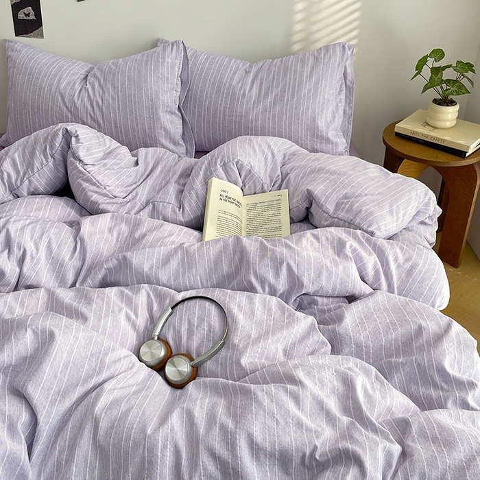 91家纺网 家纺一手货源 找家纺 优承佳生活馆 2026新款高克重无印风阳离子提花工艺三件套四件套单被套系列 （提供买家秀） 阳离子-香芋紫