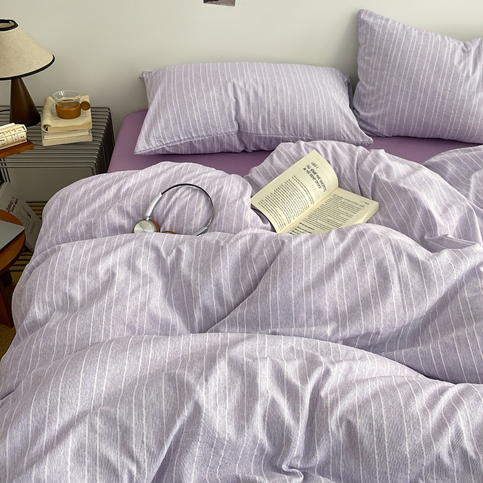 91家纺网 家纺一手货源 找家纺 优承佳生活馆 2026新款高克重无印风阳离子提花工艺三件套四件套单被套系列 （提供买家秀） 阳离子-香芋紫