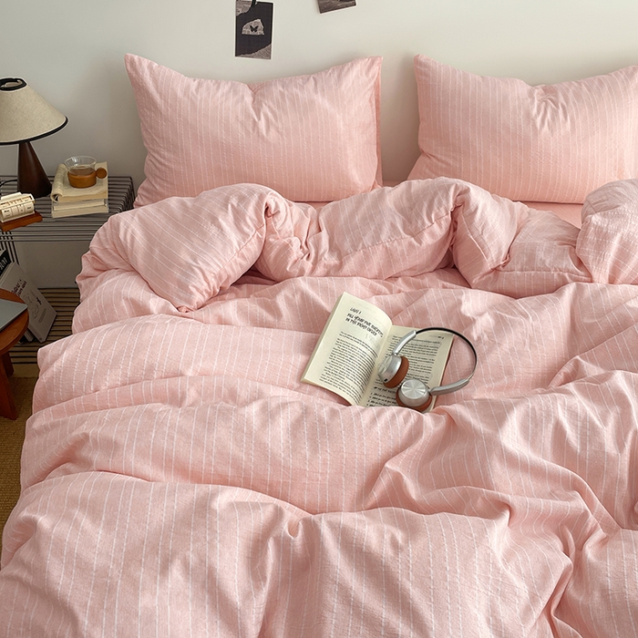 91家纺网 家纺一手货源 找家纺 优承佳生活馆 2026新款高克重无印风阳离子提花工艺三件套四件套单被套系列 （提供买家秀） 阳离子-樱花粉