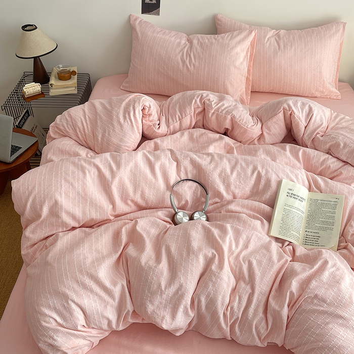 优承佳生活馆 2026新款高克重无印风阳离子提花工艺三件套四件套单被套系列 （提供买家秀） 阳离子-樱花粉