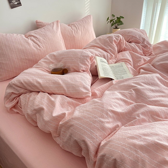 91家纺网 家纺一手货源 找家纺 优承佳生活馆 2026新款高克重无印风阳离子提花工艺三件套四件套单被套系列 （提供买家秀） 阳离子-樱花粉