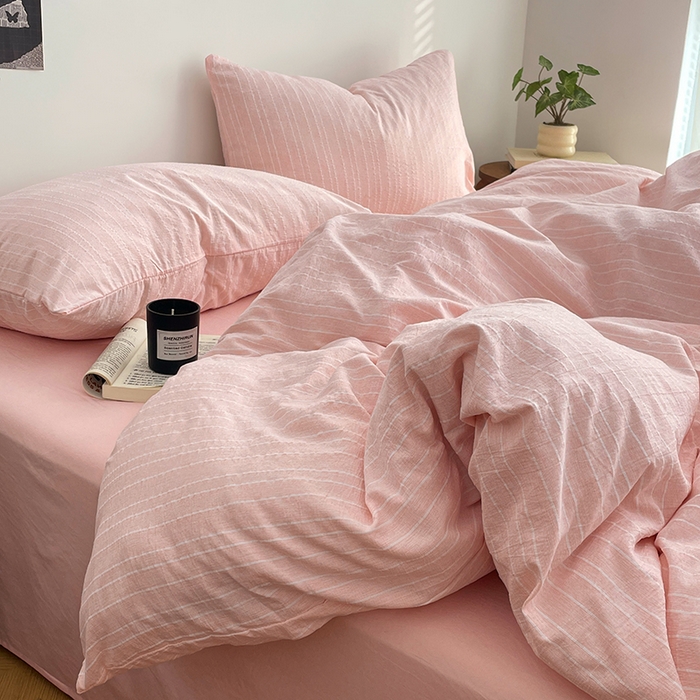 91家纺网 家纺一手货源 找家纺 优承佳生活馆 2026新款高克重无印风阳离子提花工艺三件套四件套单被套系列 （提供买家秀） 阳离子-樱花粉