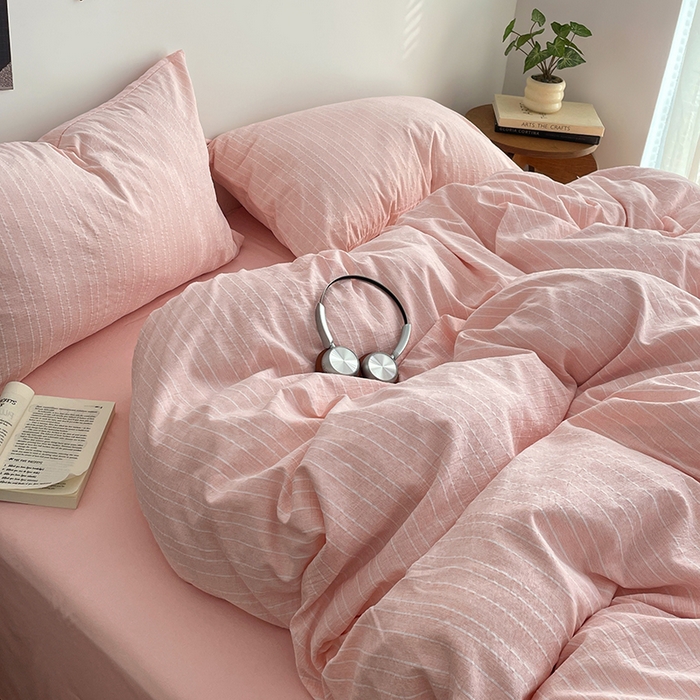 91家纺网 家纺一手货源 找家纺 优承佳生活馆 2026新款高克重无印风阳离子提花工艺三件套四件套单被套系列 （提供买家秀） 阳离子-樱花粉