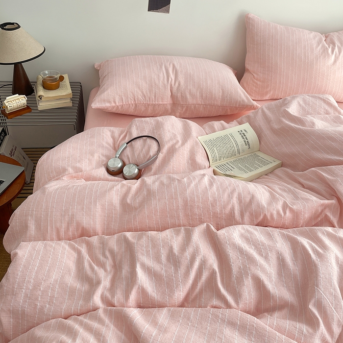 91家纺网 家纺一手货源 找家纺 优承佳生活馆 2026新款高克重无印风阳离子提花工艺三件套四件套单被套系列 （提供买家秀） 阳离子-樱花粉