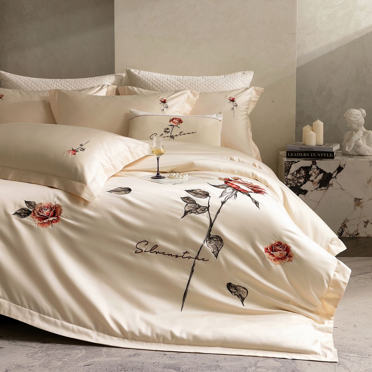 91家纺网 家纺一手货源 找家纺 优悦生活馆 2026新款全棉新疆长绒棉刺绣四件套-温情蜜意 温情蜜意-香槟