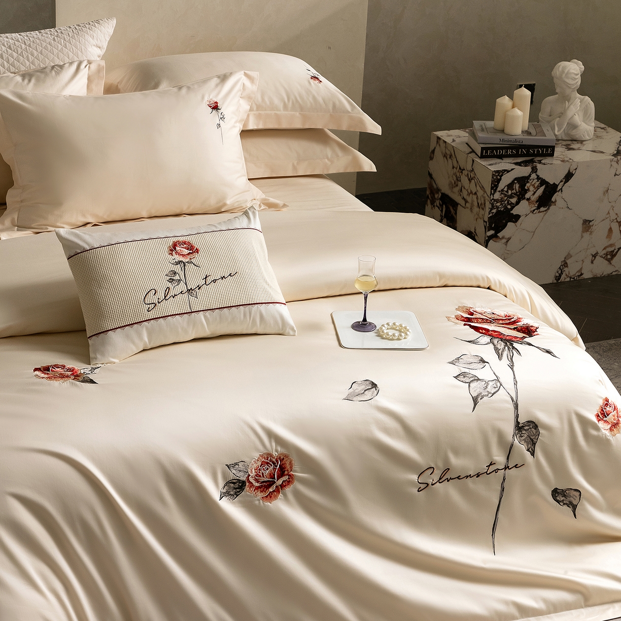 91家纺网 家纺一手货源 找家纺 优悦生活馆 2026新款全棉新疆长绒棉刺绣四件套-温情蜜意 温情蜜意-香槟