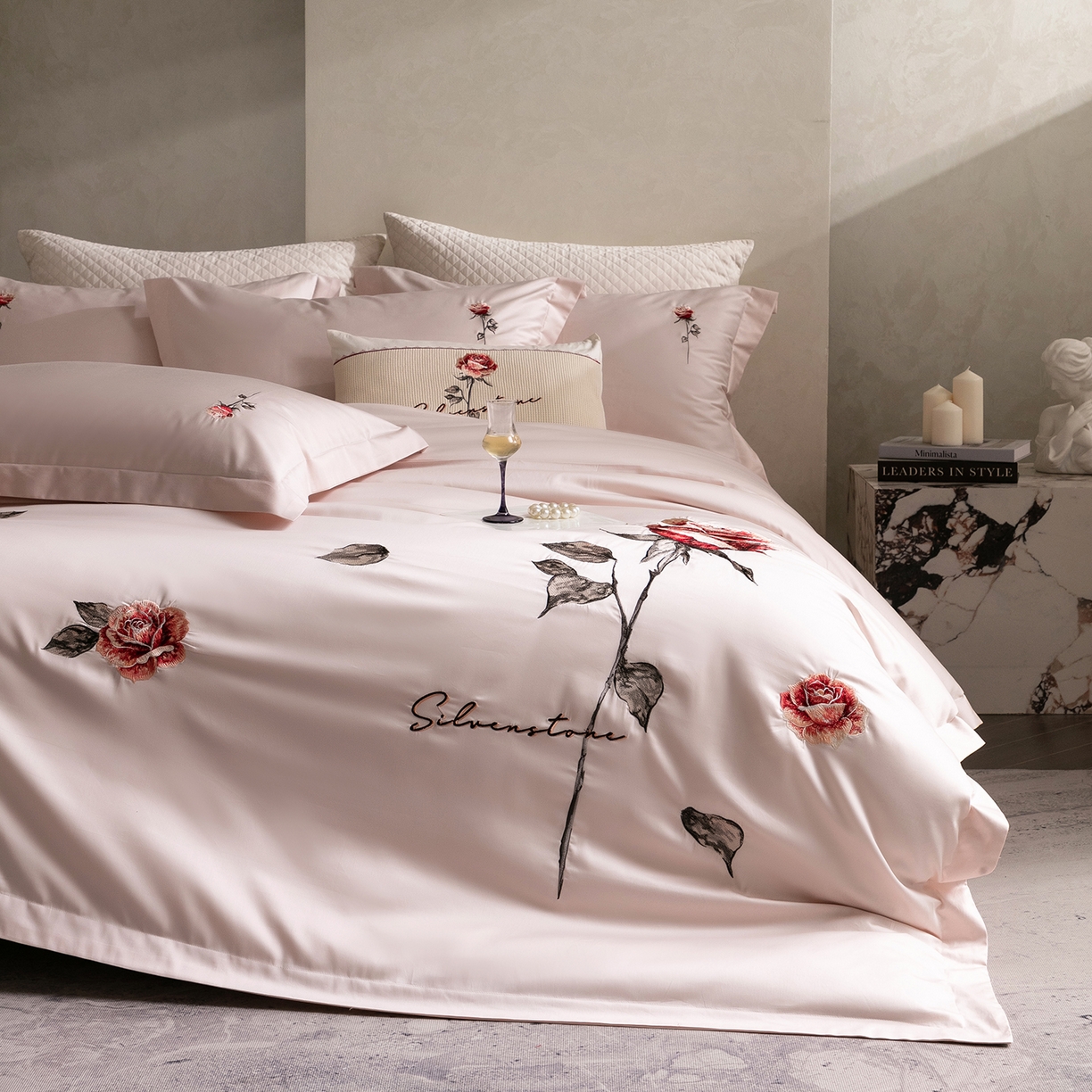 91家纺网 家纺一手货源 找家纺 优悦生活馆 2026新款全棉新疆长绒棉刺绣四件套-温情蜜意 温情蜜意-粉