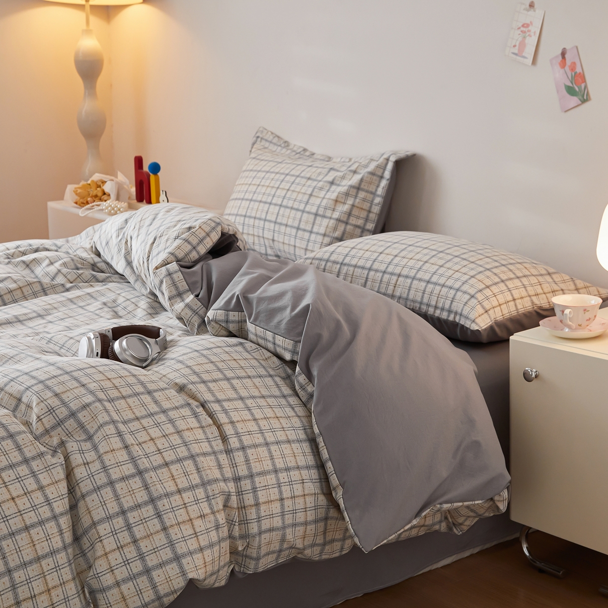 91家纺网 家纺一手货源 找家纺 梦纤绒 2026新款香云锦仿棉高克重四件套 布拉格灰