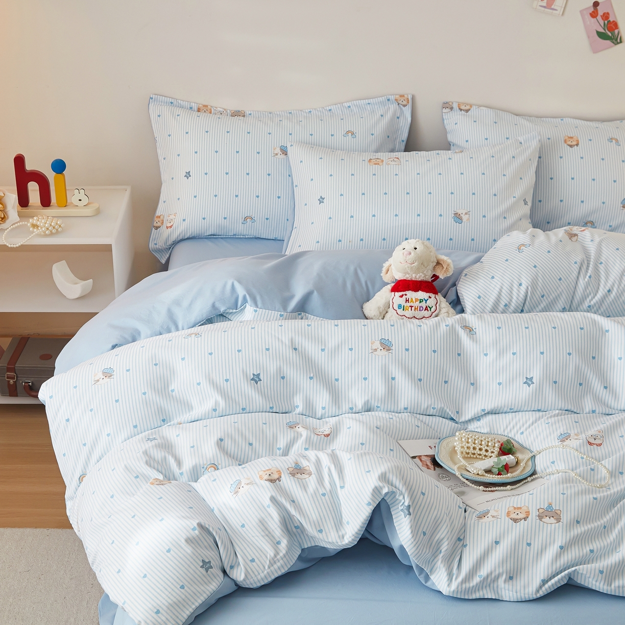 梦纤绒 2026新款香云锦仿棉高克重四件套 可爱多多猫