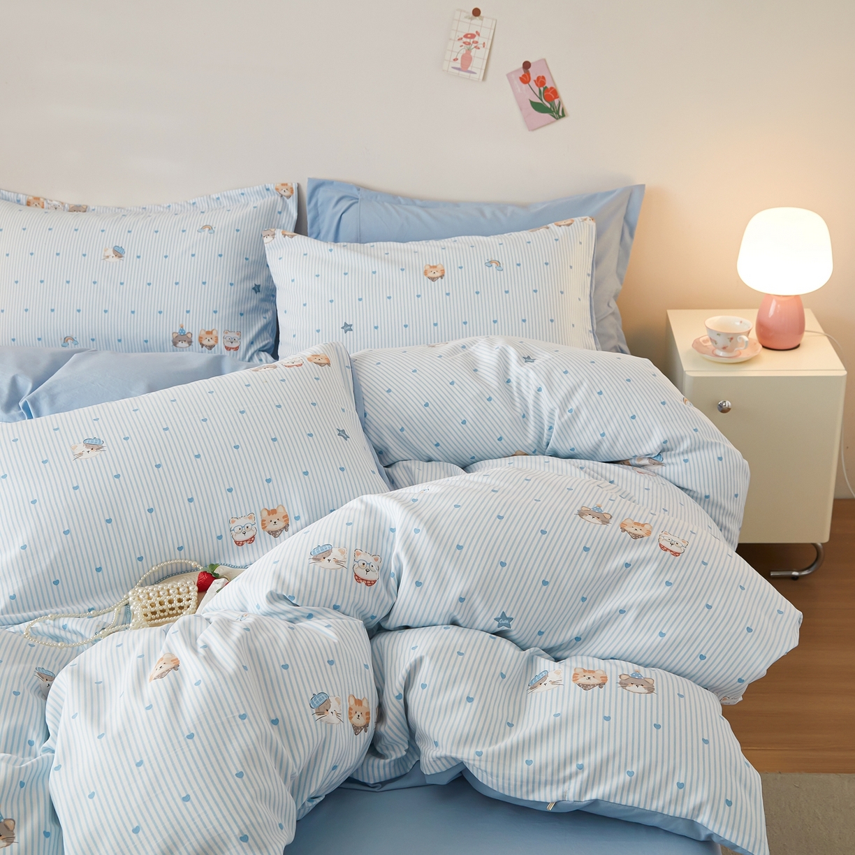 91家纺网 家纺一手货源 找家纺 梦纤绒 2026新款香云锦仿棉高克重四件套 可爱多多猫