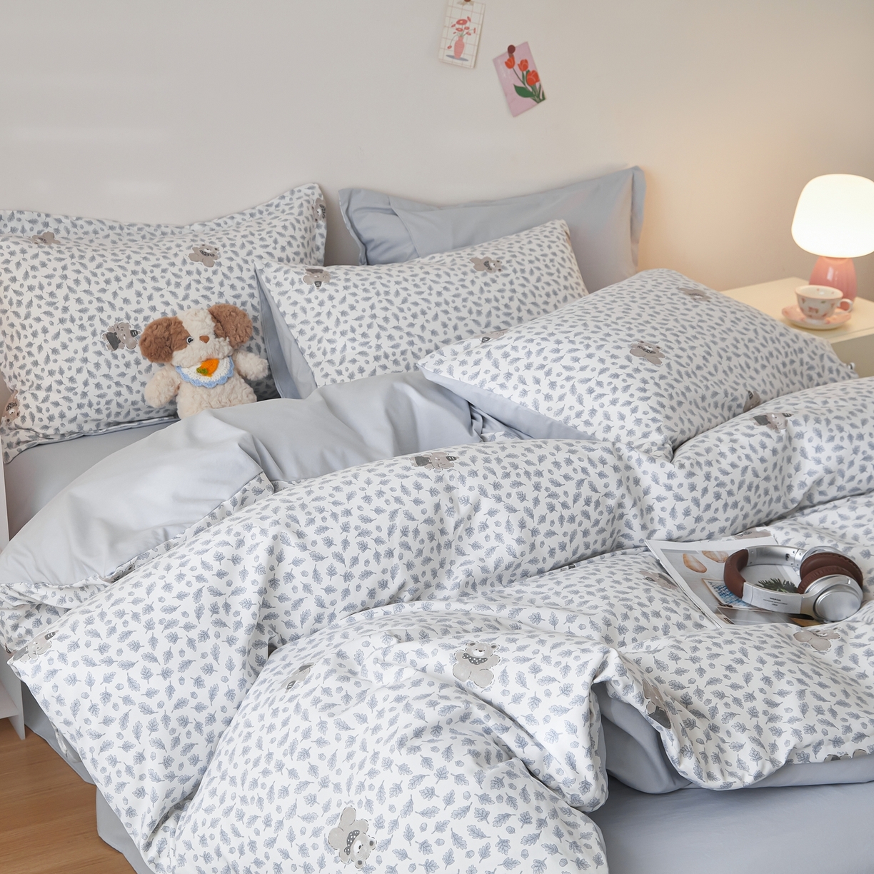 91家纺网 家纺一手货源 找家纺 梦纤绒 2026新款香云锦仿棉高克重四件套 树叶萌象