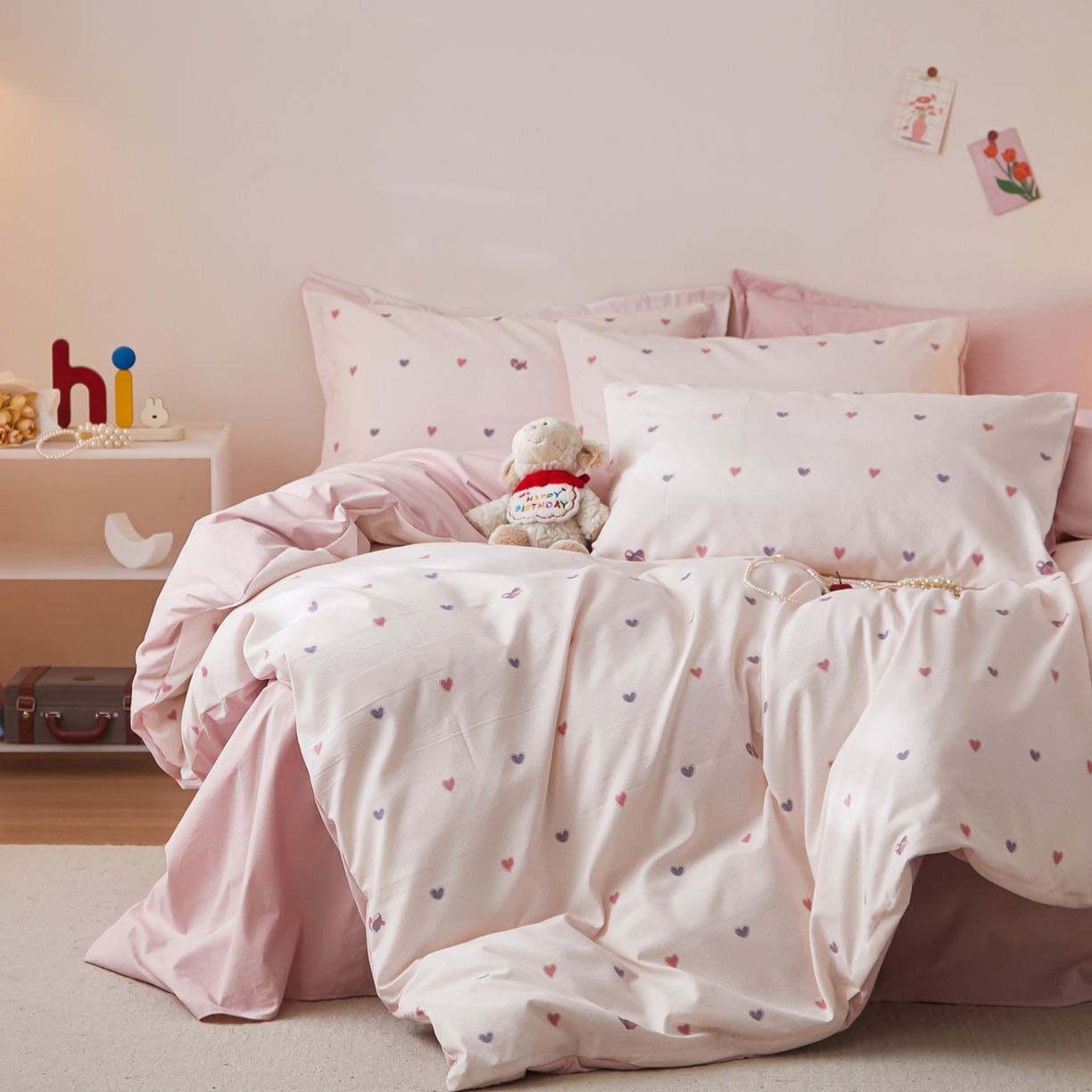 91家纺网 家纺一手货源 找家纺 梦纤绒 2026新款香云锦仿棉高克重四件套 甜梦撞色心