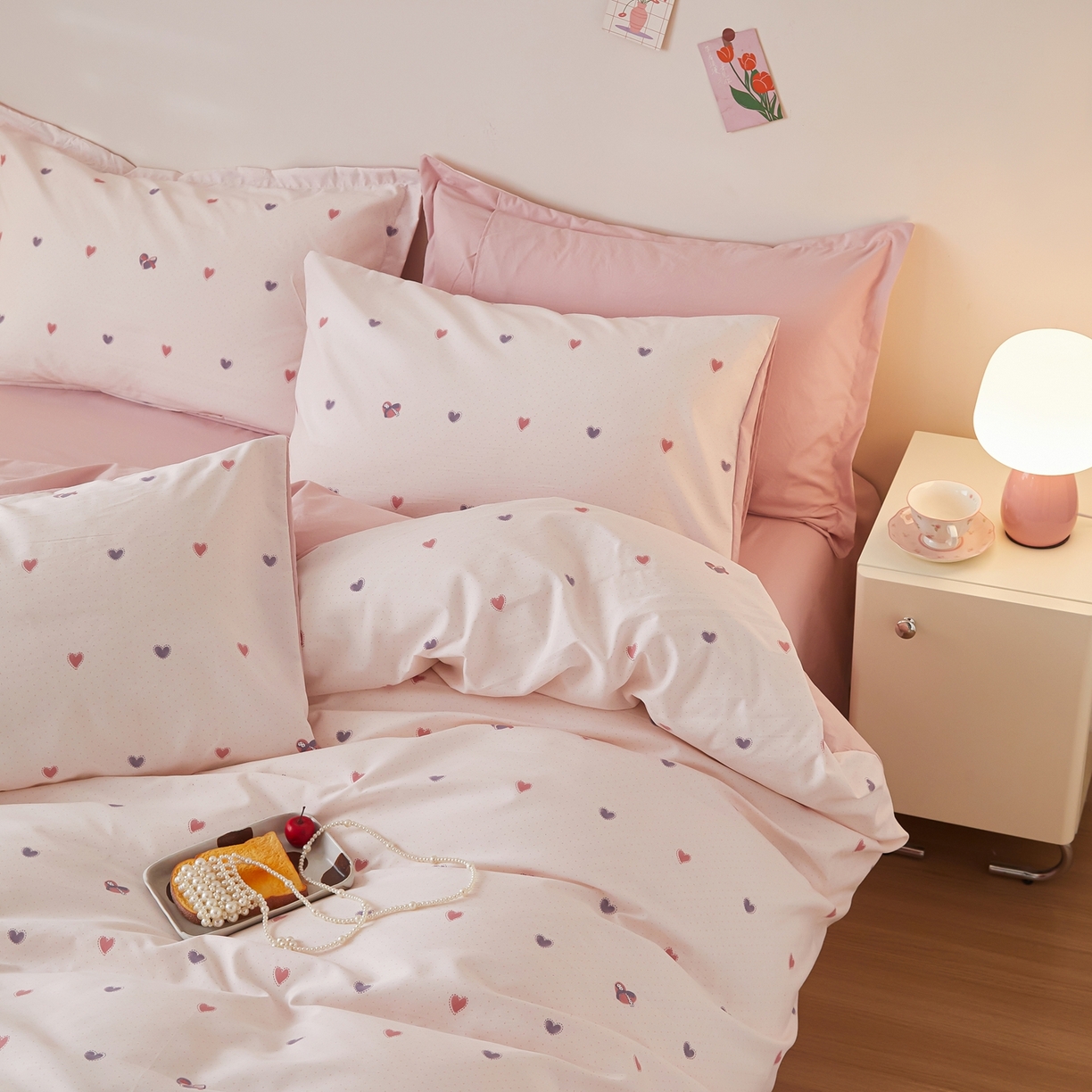 91家纺网 家纺一手货源 找家纺 梦纤绒 2026新款香云锦仿棉高克重四件套 甜梦撞色心