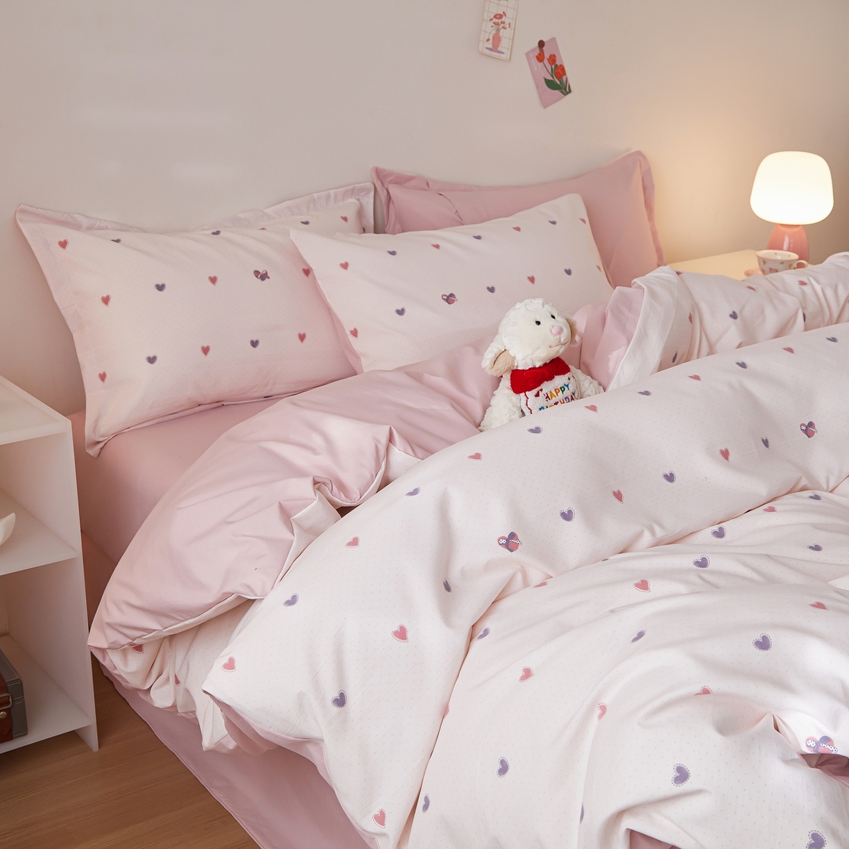 91家纺网 家纺一手货源 找家纺 梦纤绒 2026新款香云锦仿棉高克重四件套 甜梦撞色心