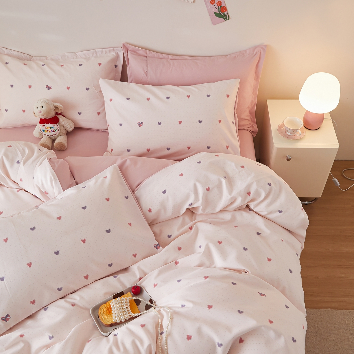 91家纺网 家纺一手货源 找家纺 梦纤绒 2026新款香云锦仿棉高克重四件套 甜梦撞色心