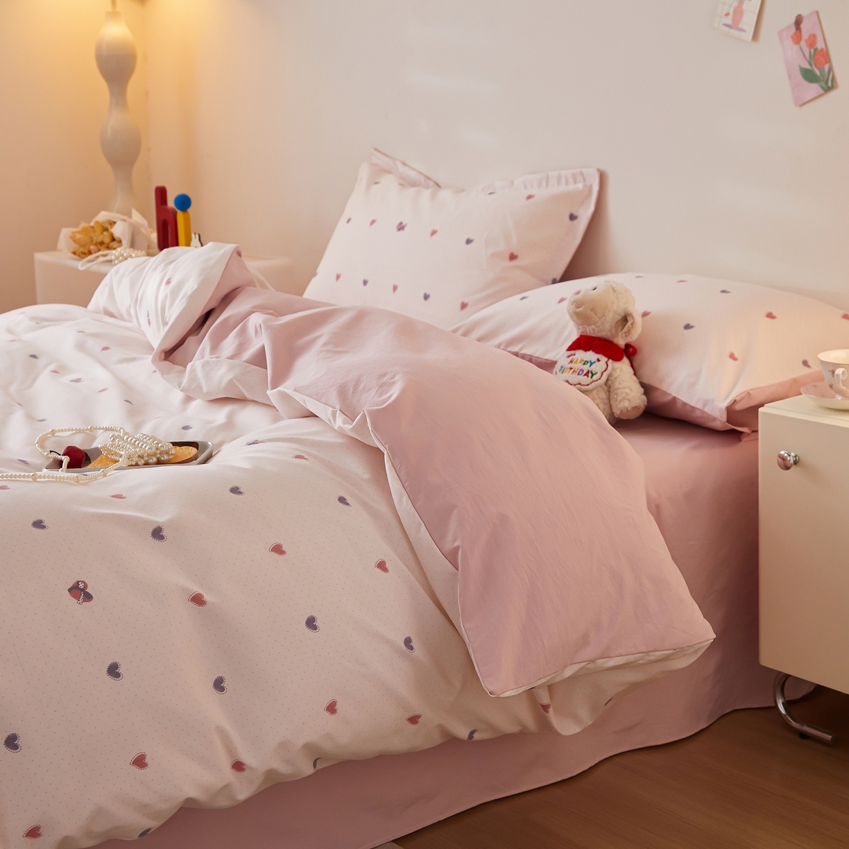 91家纺网 家纺一手货源 找家纺 梦纤绒 2026新款香云锦仿棉高克重四件套 甜梦撞色心