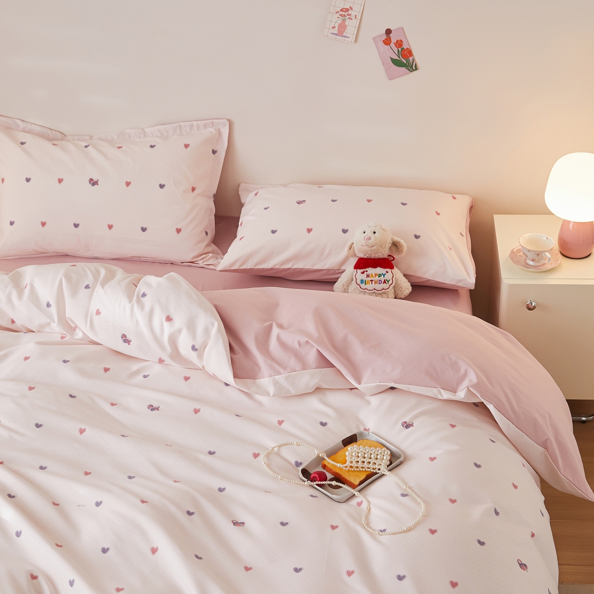 91家纺网 家纺一手货源 找家纺 梦纤绒 2026新款香云锦仿棉高克重四件套 甜梦撞色心