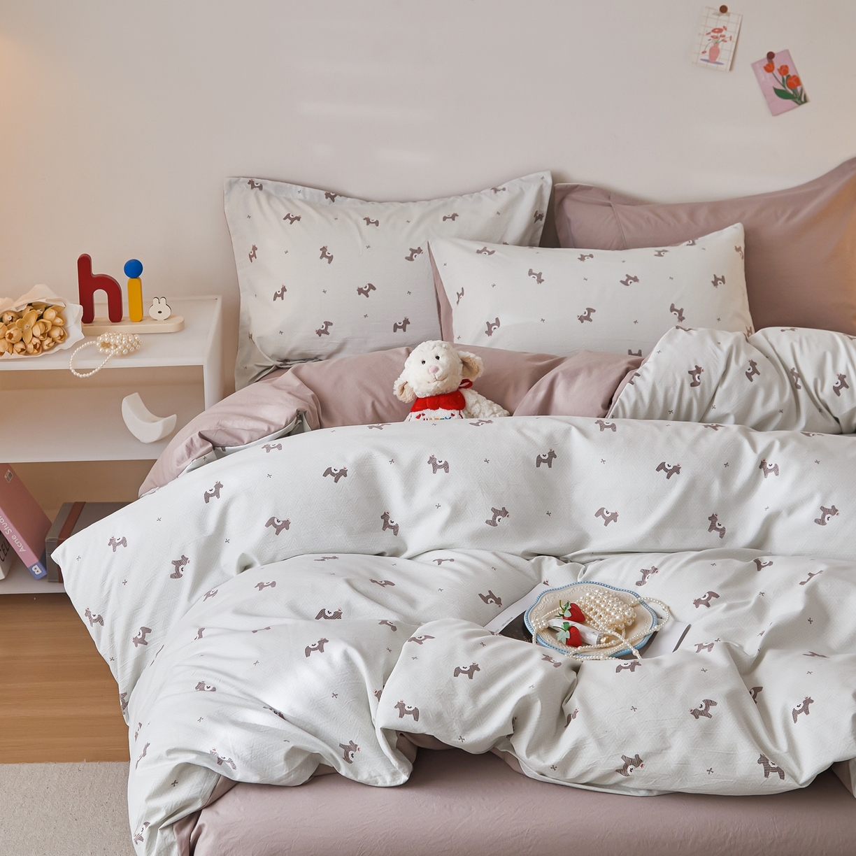 梦纤绒 2026新款香云锦仿棉高克重四件套 小马格韵