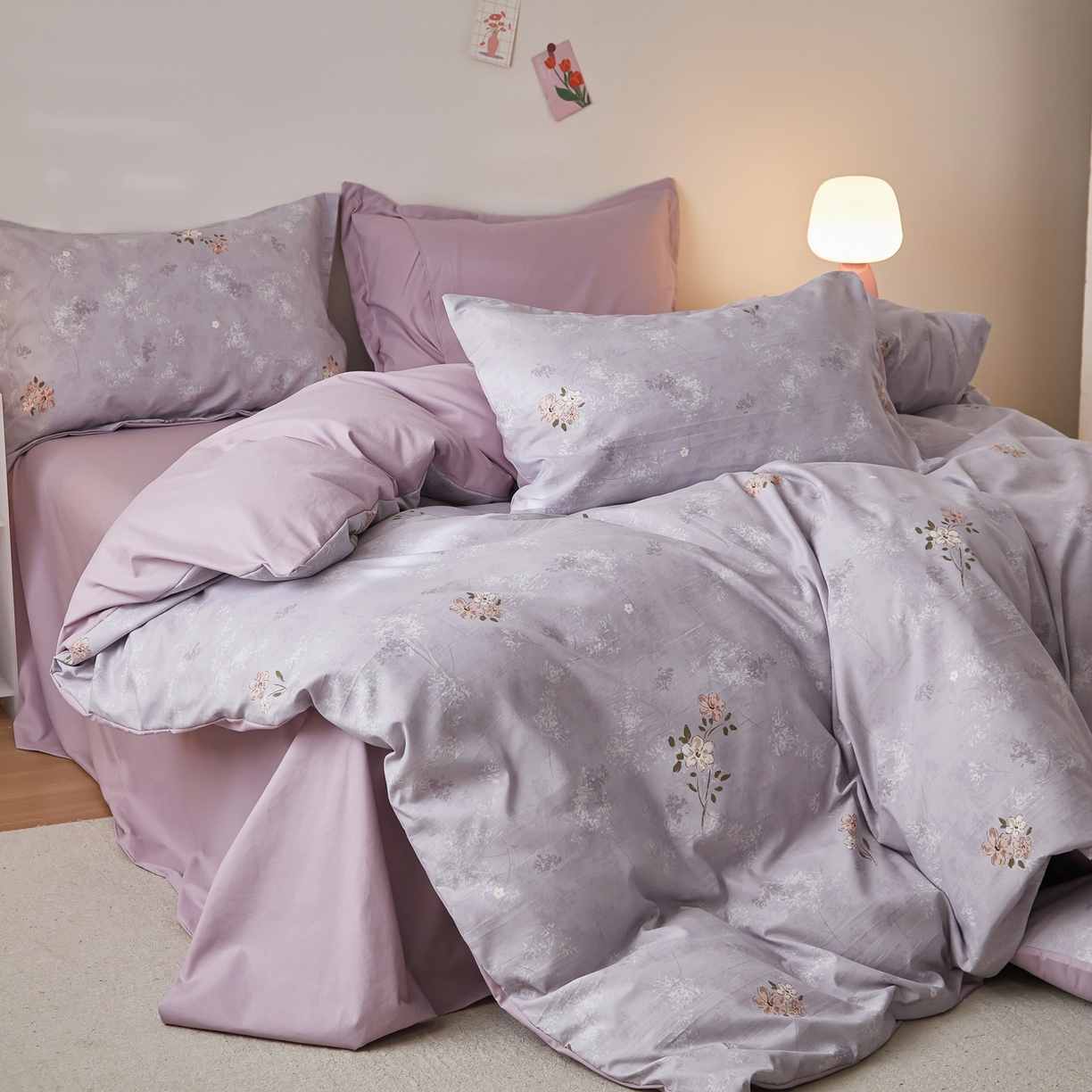 91家纺网 家纺一手货源 找家纺 梦纤绒 2026新款香云锦仿棉高克重四件套 紫韵花