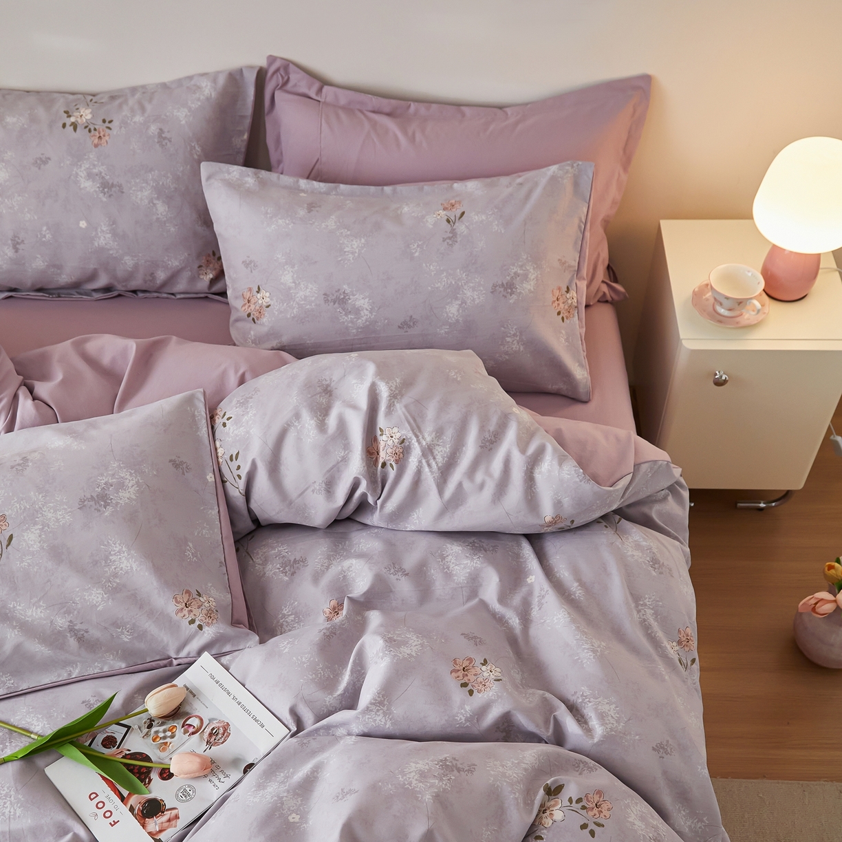 91家纺网 家纺一手货源 找家纺 梦纤绒 2026新款香云锦仿棉高克重四件套 紫韵花