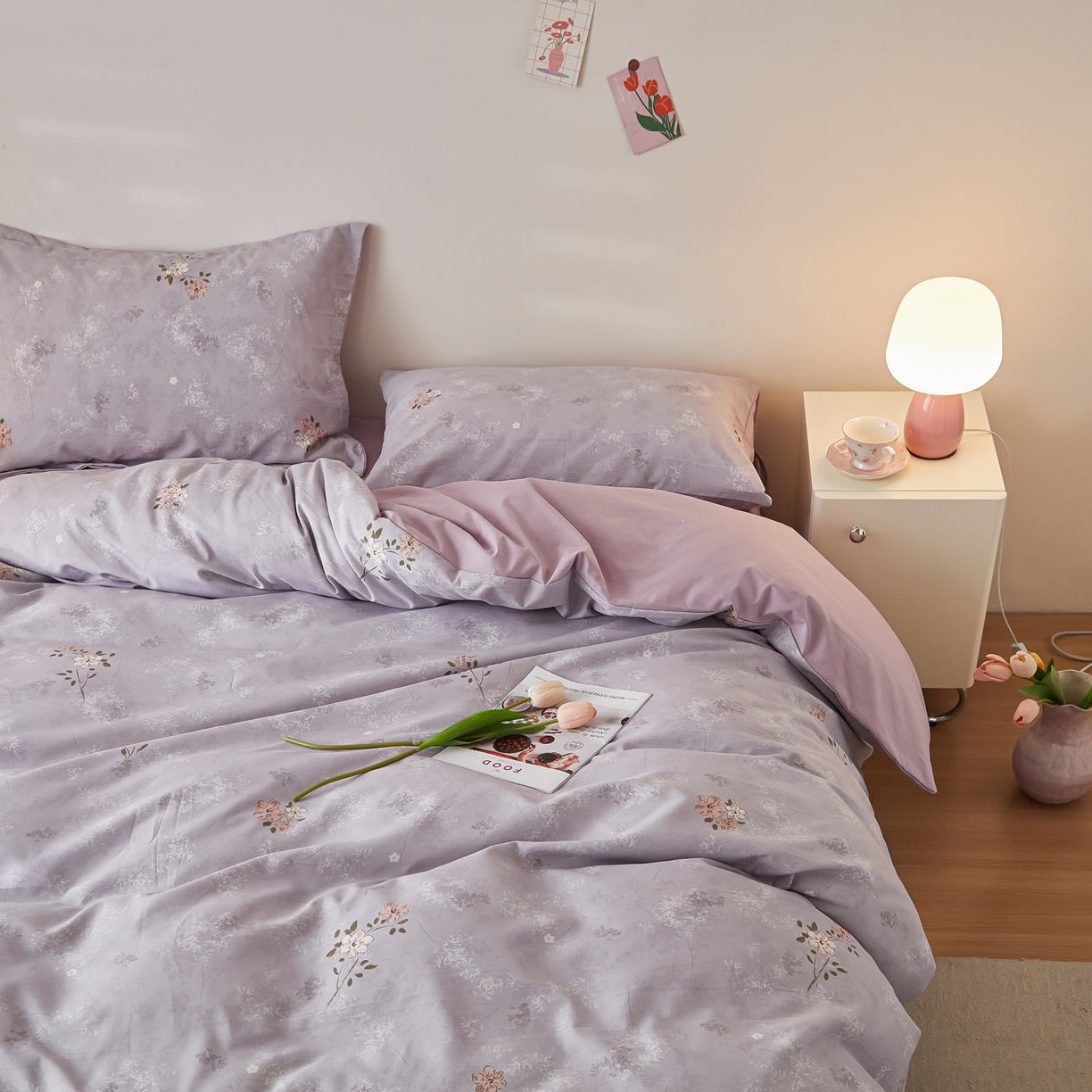 91家纺网 家纺一手货源 找家纺 梦纤绒 2026新款香云锦仿棉高克重四件套 紫韵花