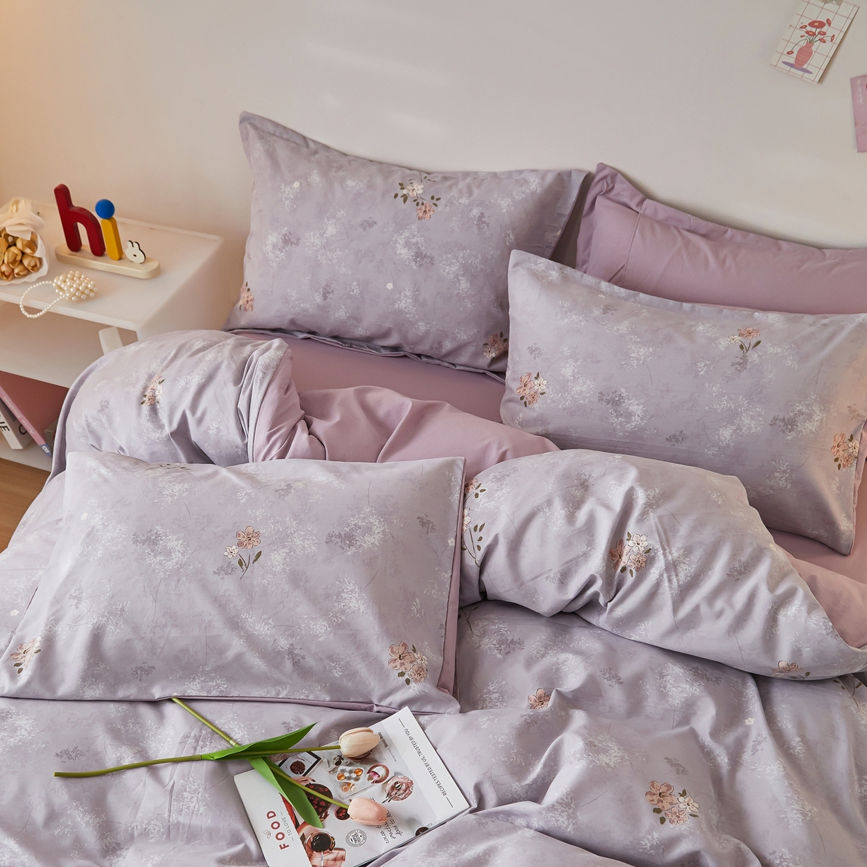 91家纺网 家纺一手货源 找家纺 梦纤绒 2026新款香云锦仿棉高克重四件套 紫韵花