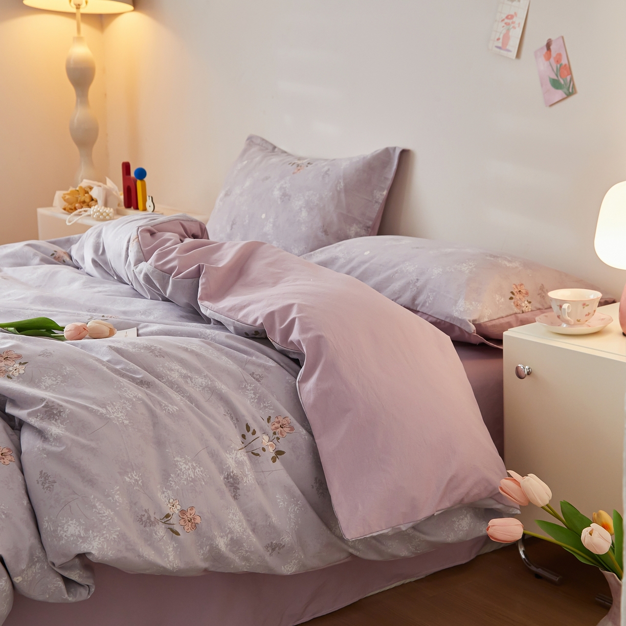 91家纺网 家纺一手货源 找家纺 梦纤绒 2026新款香云锦仿棉高克重四件套 紫韵花