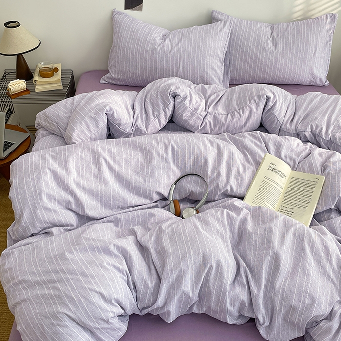 91家纺网 家纺一手货源 找家纺 优承佳生活馆 2026新款高克重无印风阳离子提花工艺三件套四件套单被套系列 （提供买家秀） 阳离子-香芋紫