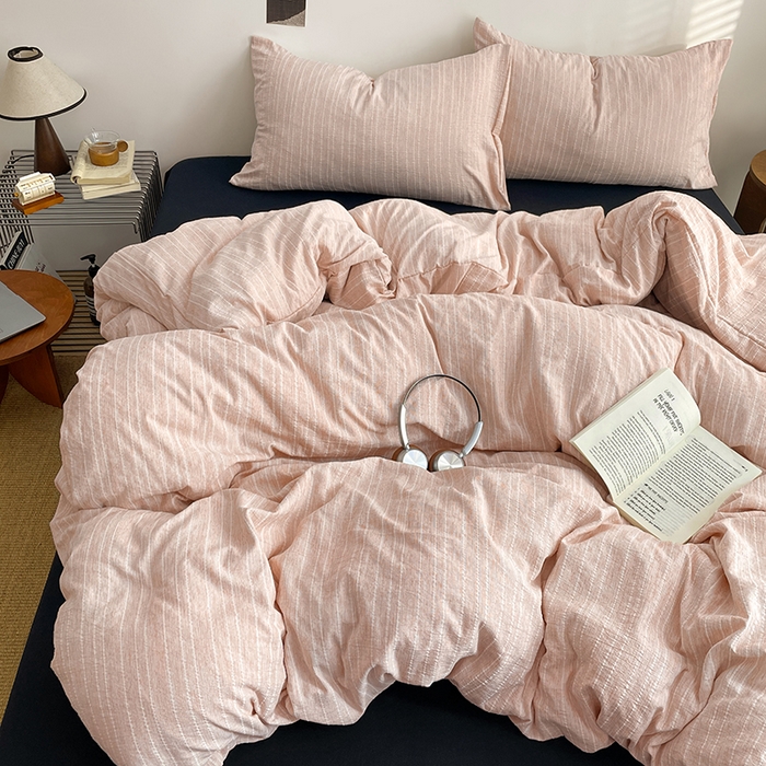 91家纺网 家纺一手货源 找家纺 优承佳生活馆 2026新款高克重无印风阳离子提花工艺三件套四件套单被套系列 （提供买家秀） 阳离子-淡粉+暗夜黑