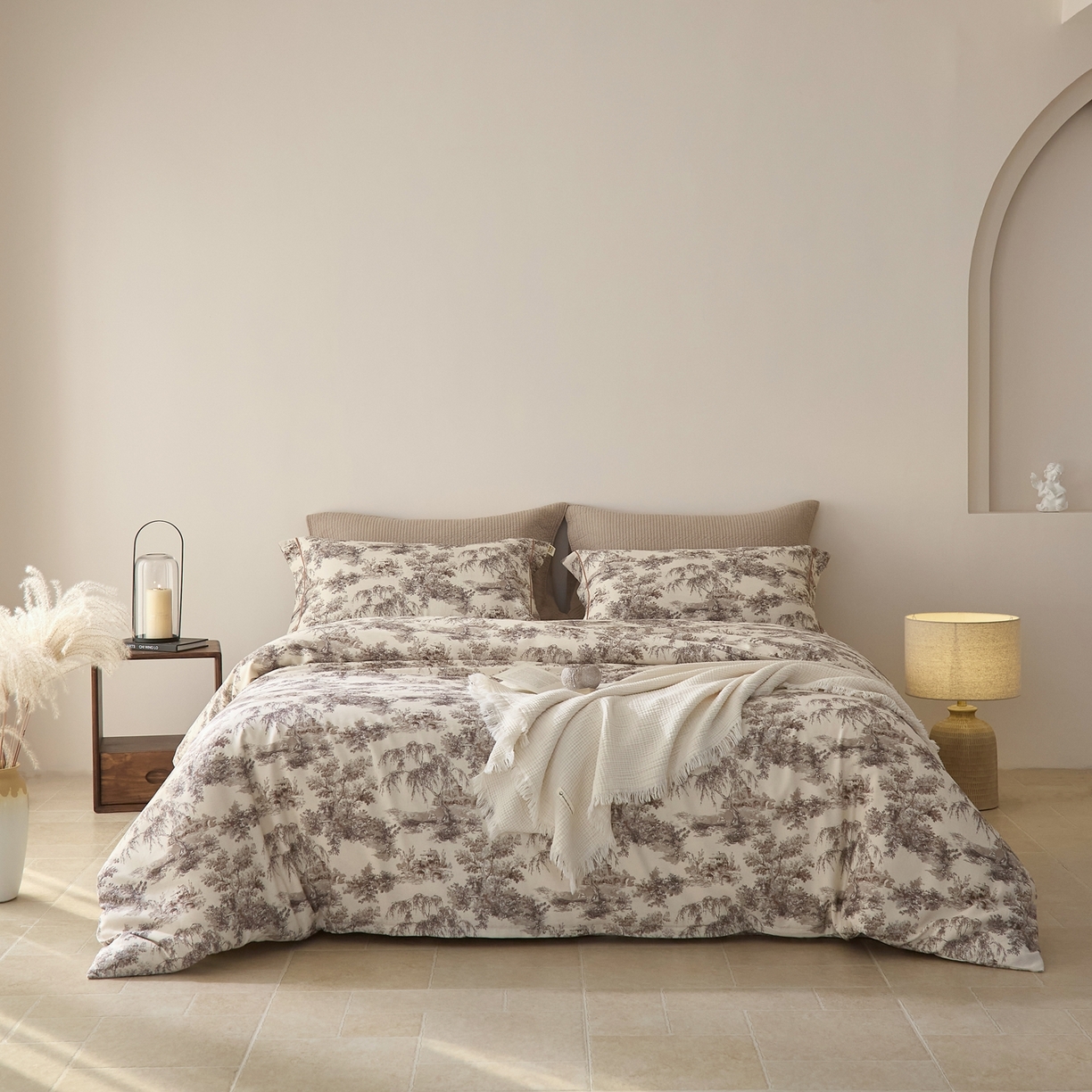 91家纺网 家纺一手货源 找家纺 莱豫家纺 2026新款亚麻棉四件套 树屋