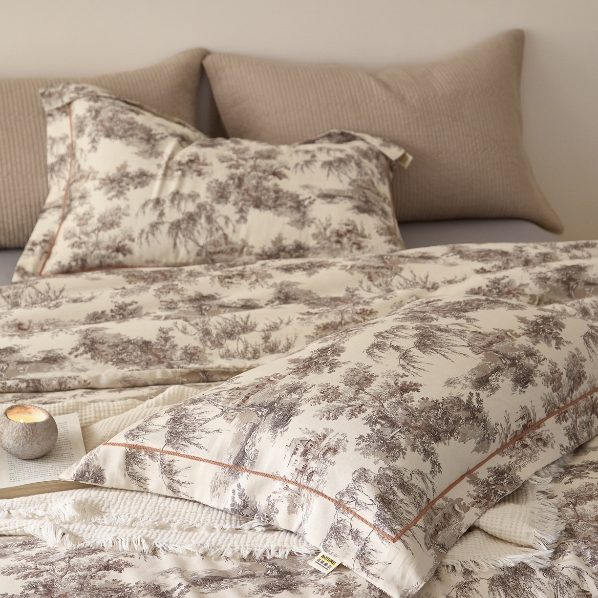 91家纺网 家纺一手货源 找家纺 莱豫家纺 2026新款亚麻棉四件套 树屋