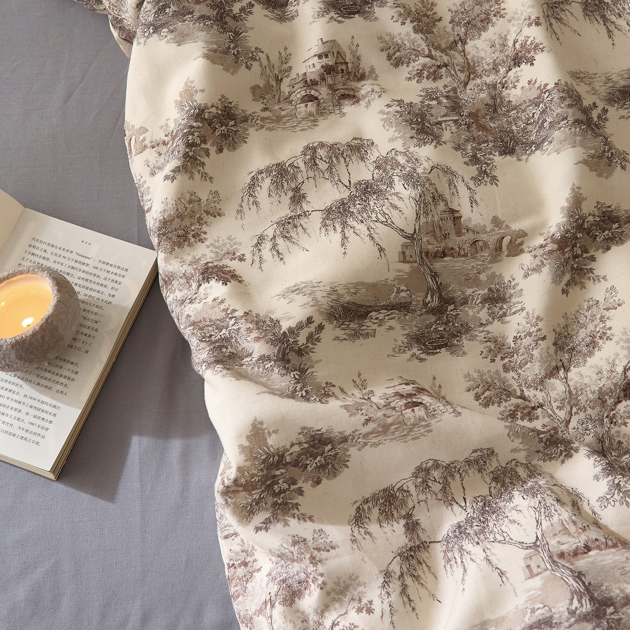 91家纺网 家纺一手货源 找家纺 莱豫家纺 2026新款亚麻棉四件套 树屋