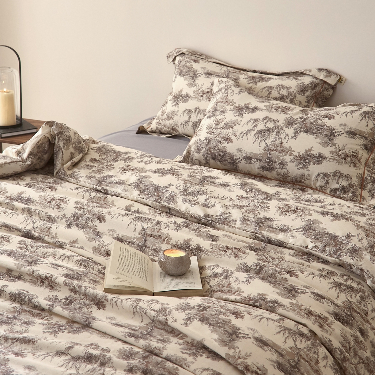 91家纺网 家纺一手货源 找家纺 莱豫家纺 2026新款亚麻棉四件套 树屋