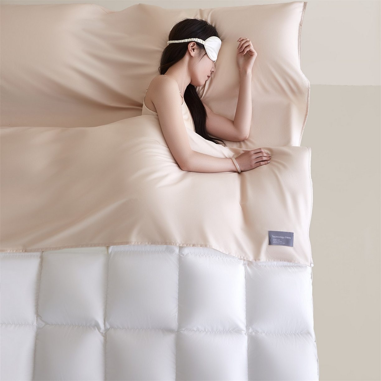 91家纺网 家纺一手货源 找家纺 女子家纺 2026新款全棉纯棉旅行随身携带睡袋 隔脏旅睡-浅茶杏