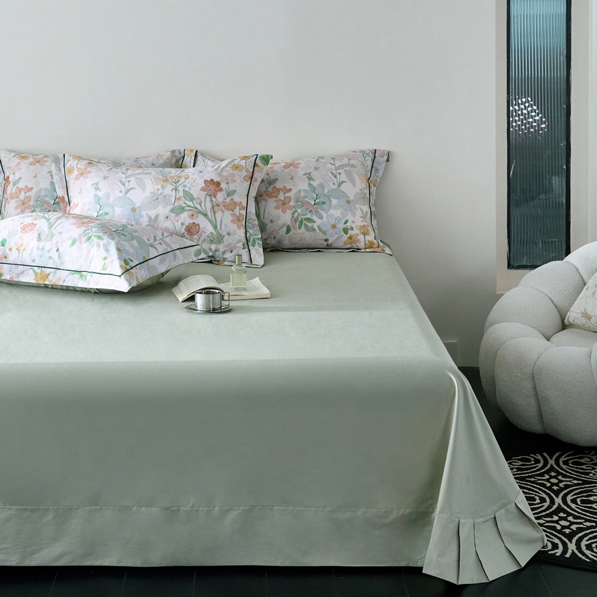 91家纺网 家纺一手货源 找家纺 由丽家纺 2026新款柔棉印花四件套系列 夏日甜心-绿