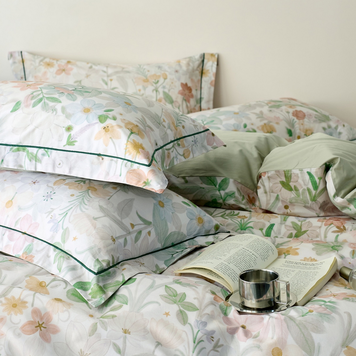 91家纺网 家纺一手货源 找家纺 由丽家纺 2026新款柔棉印花四件套系列 夏日甜心-绿