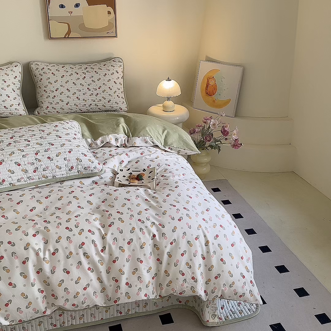 91家纺网 家纺一手货源 找家纺 凌云家纺 2026新款A类13372全棉床盖四件套 郁金香