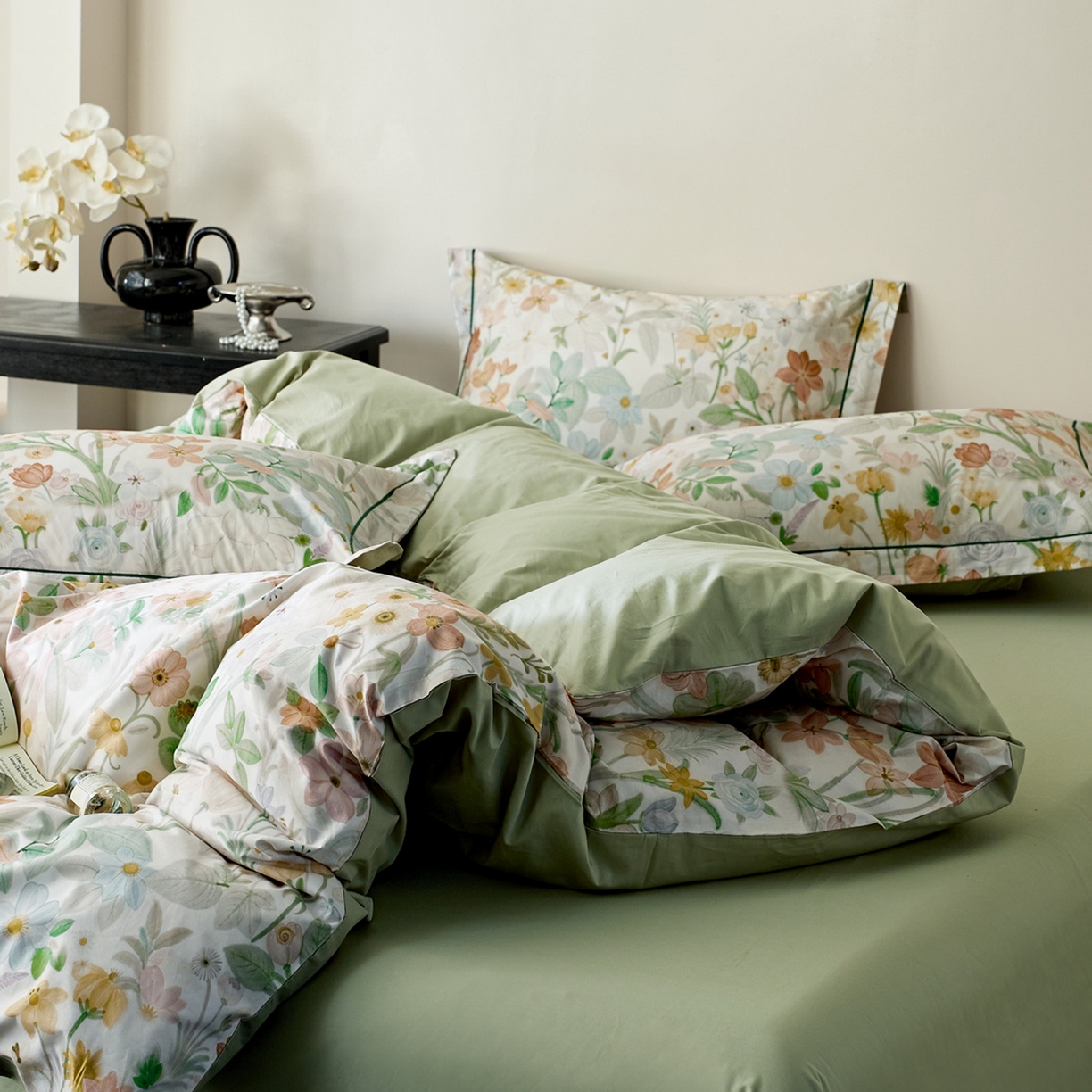 91家纺网 家纺一手货源 找家纺 由丽家纺 2026新款柔棉印花四件套系列 夏日甜心-绿