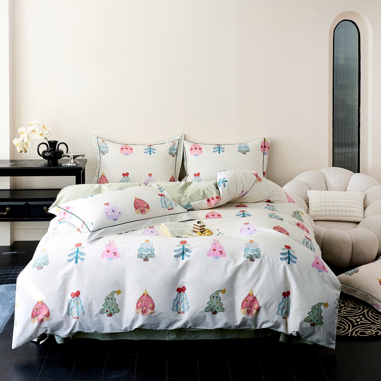 91家纺网 家纺一手货源 找家纺 由丽家纺 2026新款柔棉印花四件套系列 花漾岛-绿