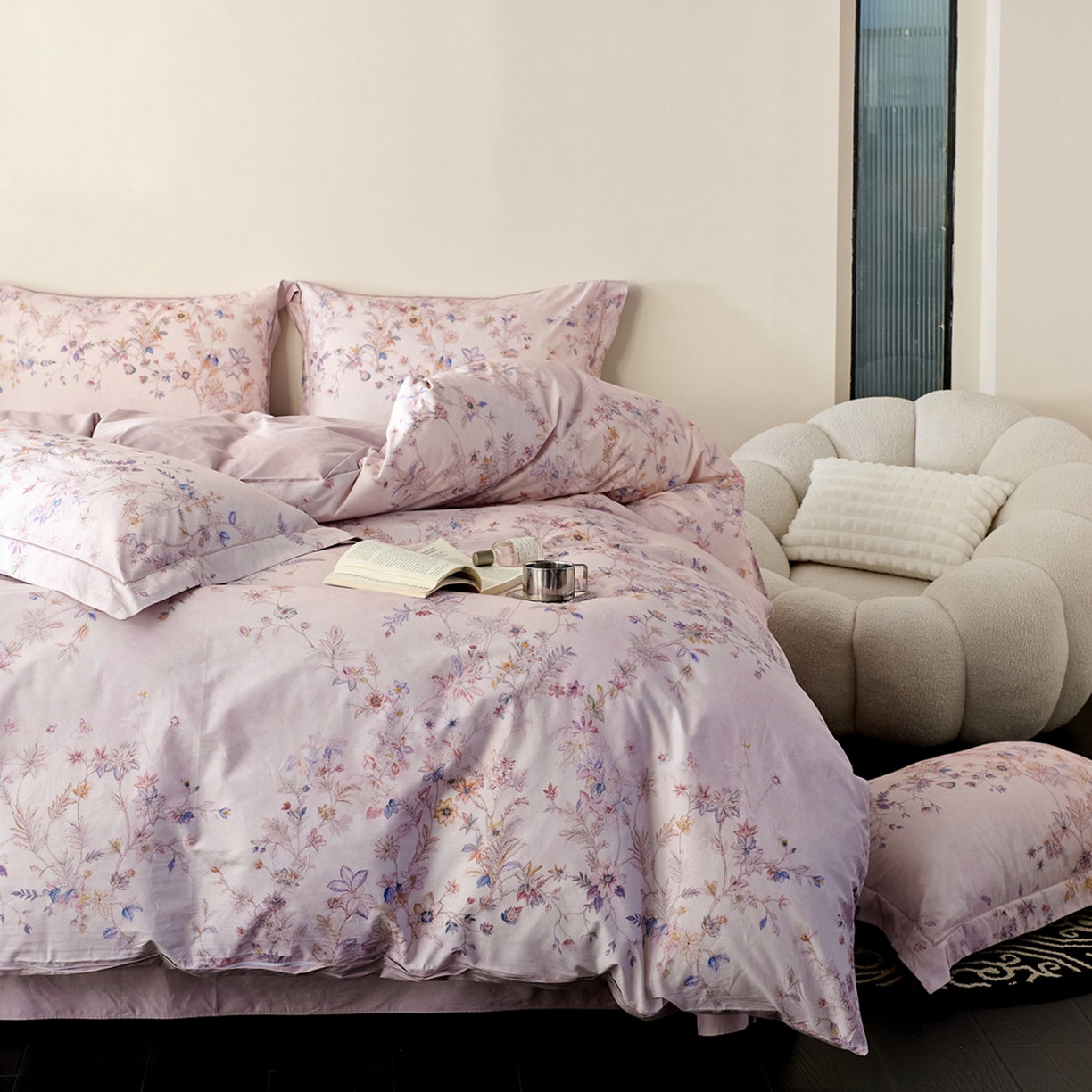 91家纺网 家纺一手货源 找家纺 由丽家纺 2026新款柔棉印花四件套系列 花梦-粉