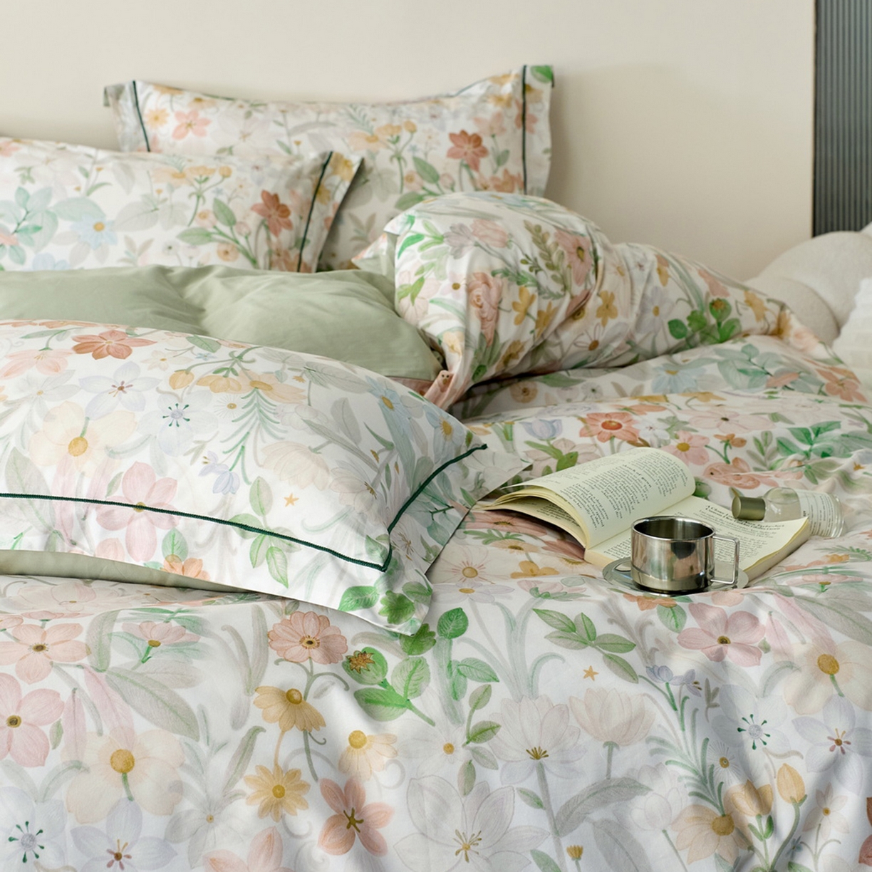 91家纺网 家纺一手货源 找家纺 由丽家纺 2026新款柔棉印花四件套系列 夏日甜心-绿