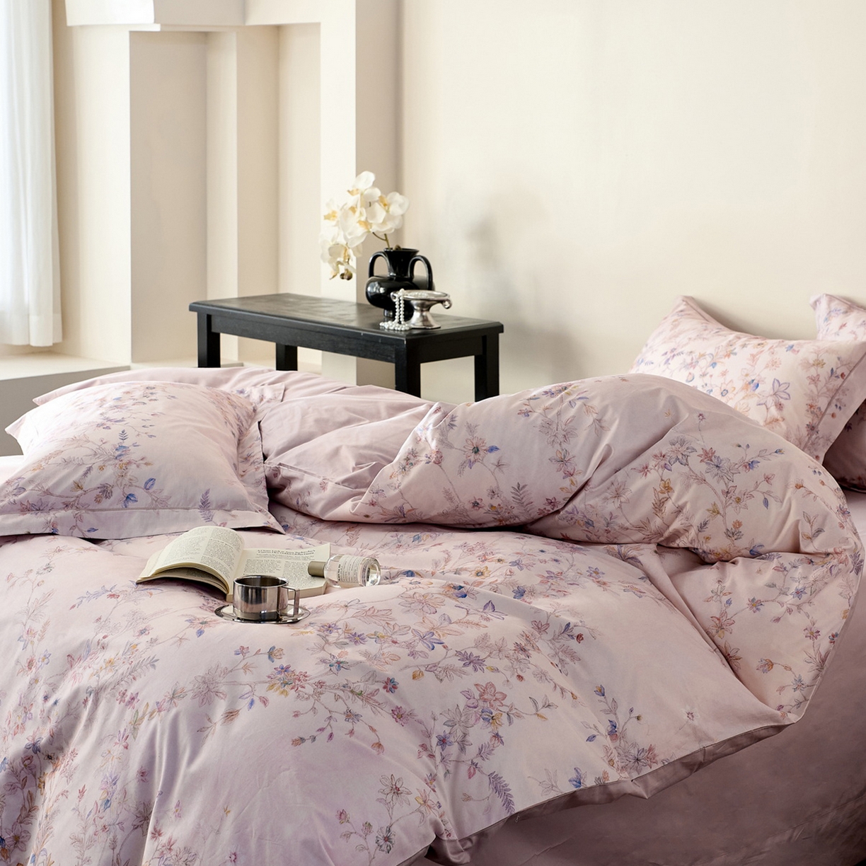 91家纺网 家纺一手货源 找家纺 由丽家纺 2026新款柔棉印花四件套系列 花梦-粉