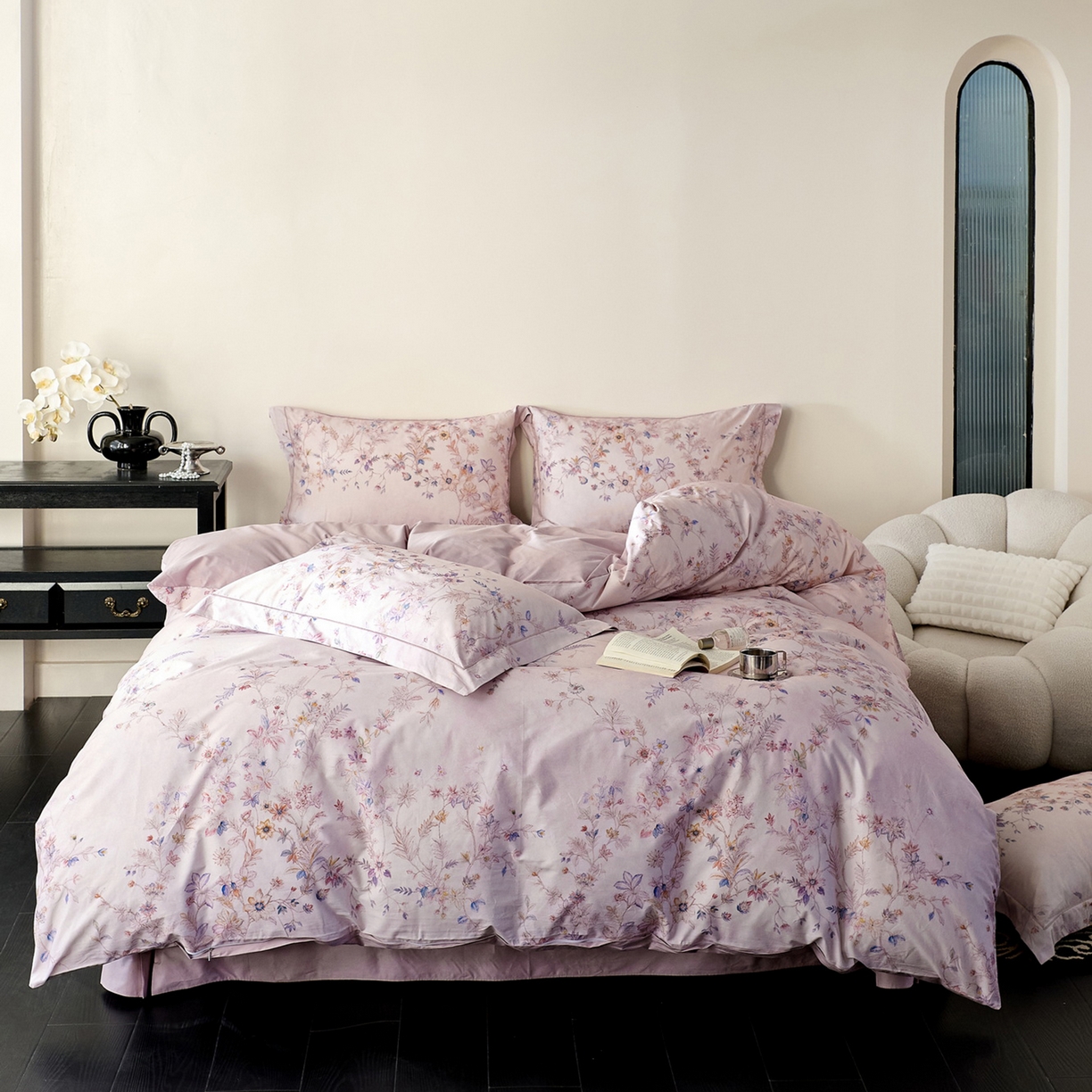 91家纺网 家纺一手货源 找家纺 由丽家纺 2026新款柔棉印花四件套系列 花梦-粉