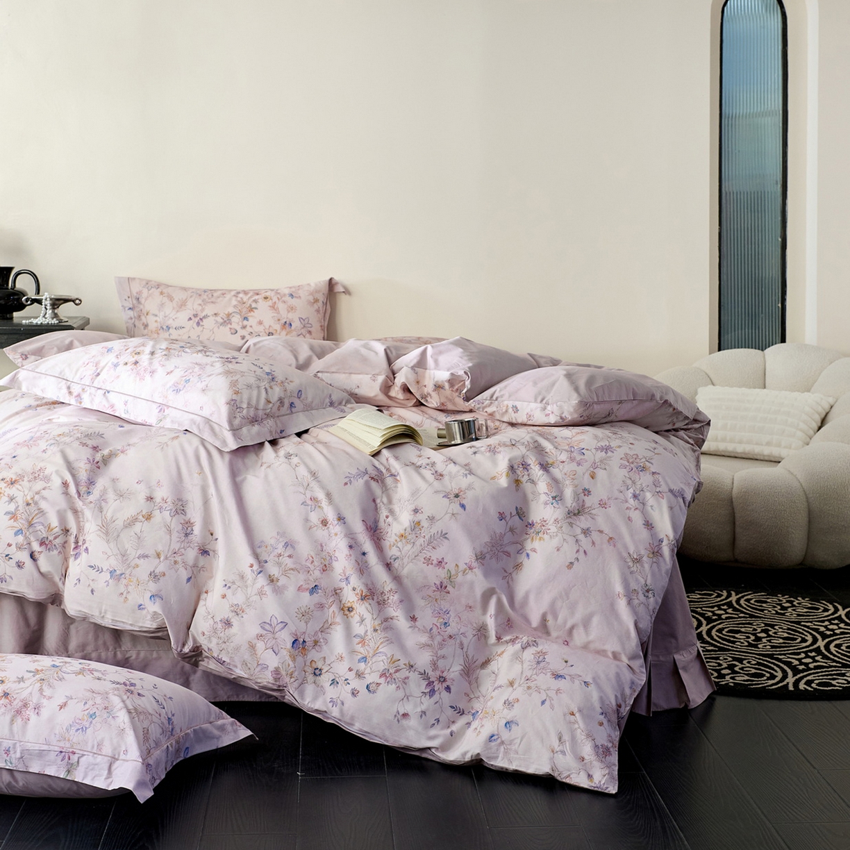 91家纺网 家纺一手货源 找家纺 由丽家纺 2026新款柔棉印花四件套系列 花梦-粉